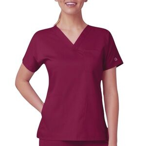 WonderWink Women's 3-Pocket V-Neck Dolman Sleeve Modern Fit Scrub Top Wine NWT